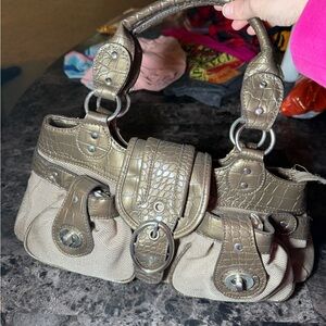 Vintage Y2K Croc-Embossed Tan and Brown Shoulder Bag